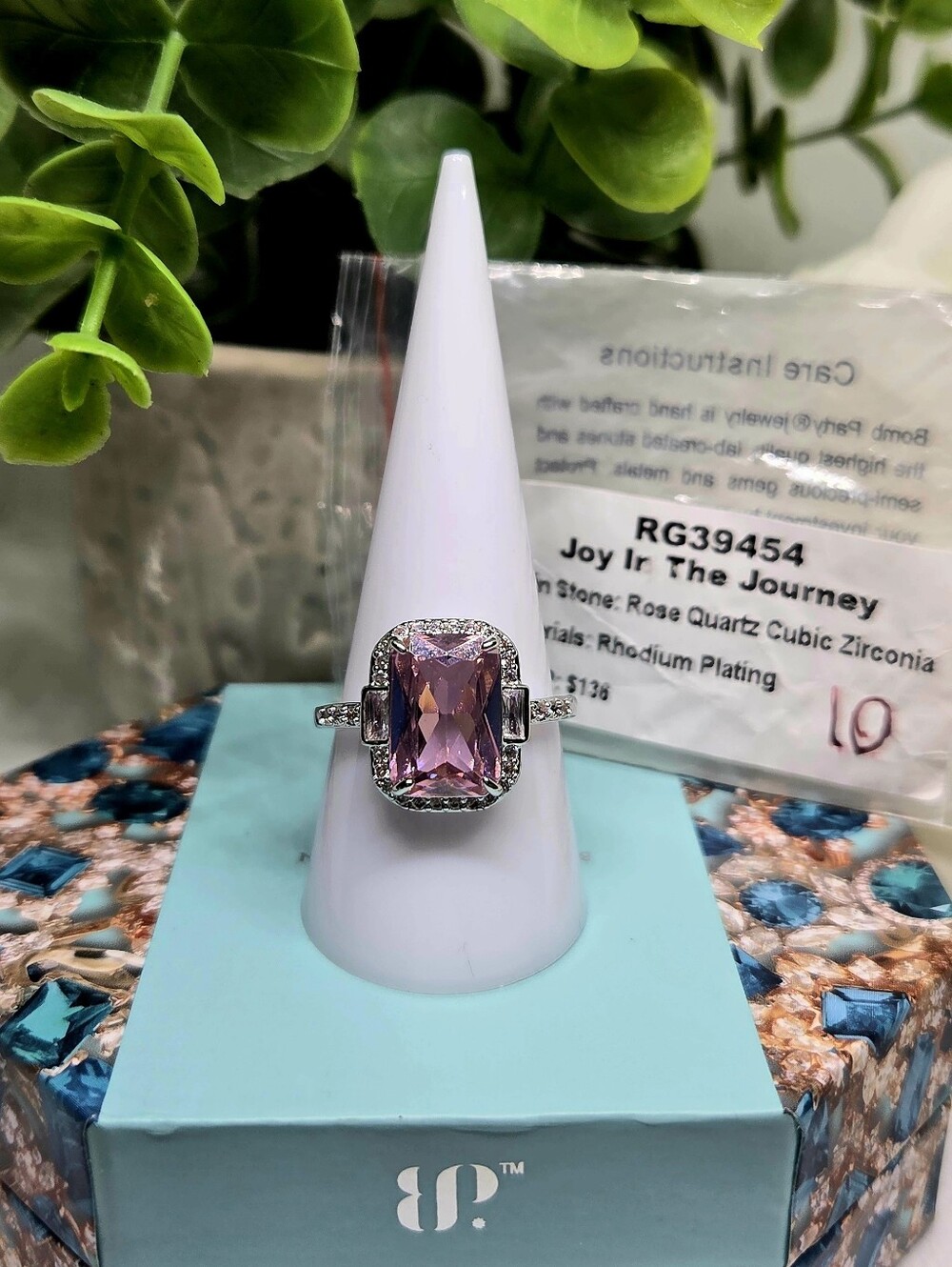 BP Rose Quartz CZ On Rhodium Plating